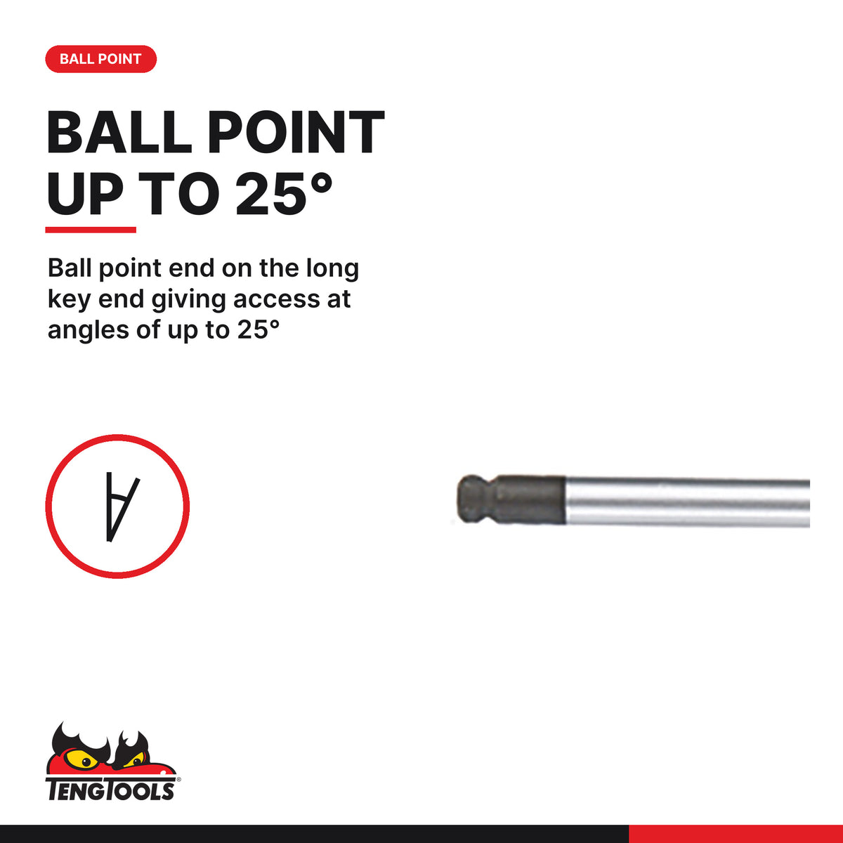 Teng Tools TEDHEX7 T-Handle Ball Point Hex Key Set FOAM2 7 Pieces, ball point end on the long key end giving access at angles