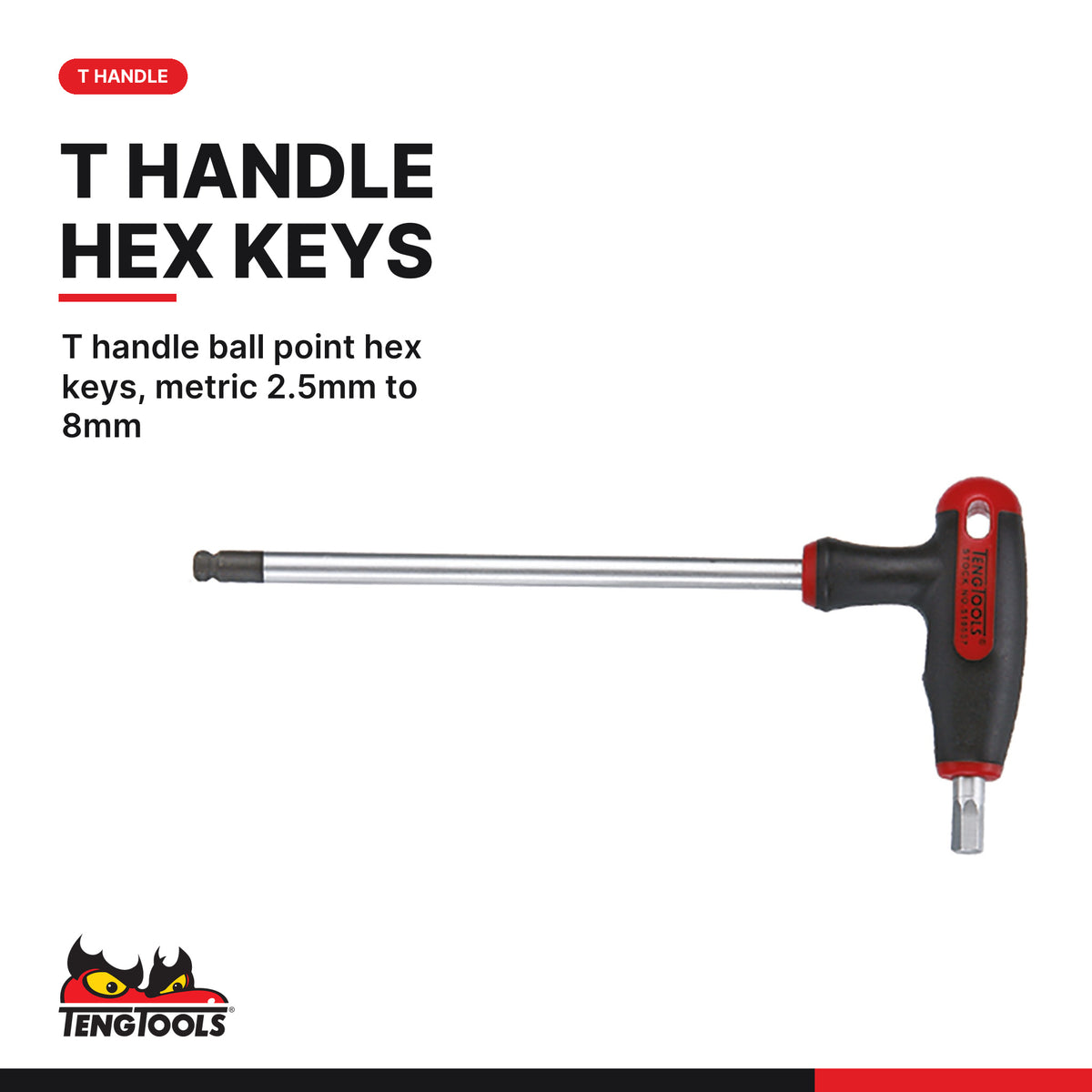 Teng Tools TEDHEX7 T-Handle Ball Point Hex Key Set FOAM2 7 Pieces, t handle ball point hex keys, metric 2.5mm to 8mm