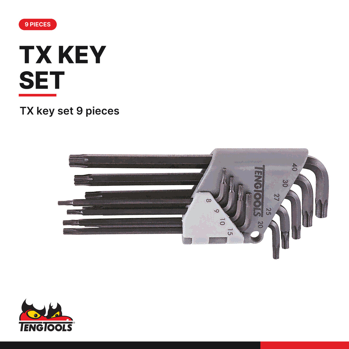 Teng Tools TEDHT42 Ball Point Hex & TX Key Set FOAM2 42 Pieces, TX key set 9 pieces