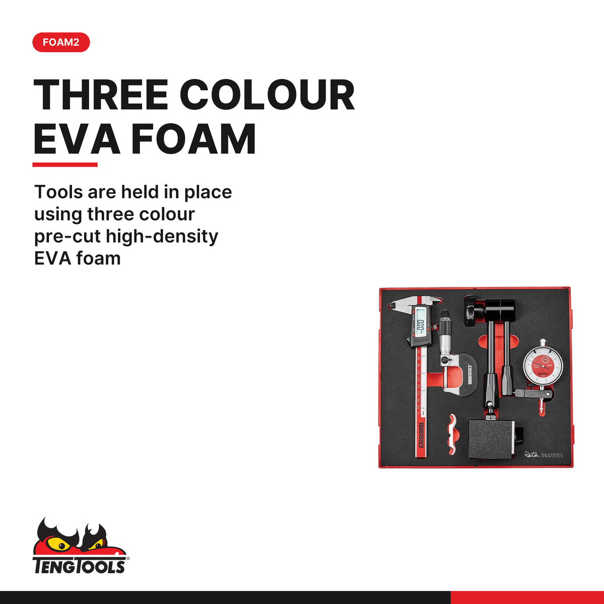 Teng Tools TEDIMM Measuring Tool Set FOAM2 3 Pieces, tools are held in place using three colour pre-cut high-density EVA foam