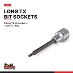 Teng Tools TEDLBS17 1/2" Long Hex & TX Bit Socket Set FOAM2 17 Pieces, 9 long TX bit sockets, TX20 to TX60