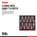 Teng Tools TEDLBS17 1/2" Long Hex & TX Bit Socket Set FOAM2 17 Pieces, includes all the most used long hex and TX bits