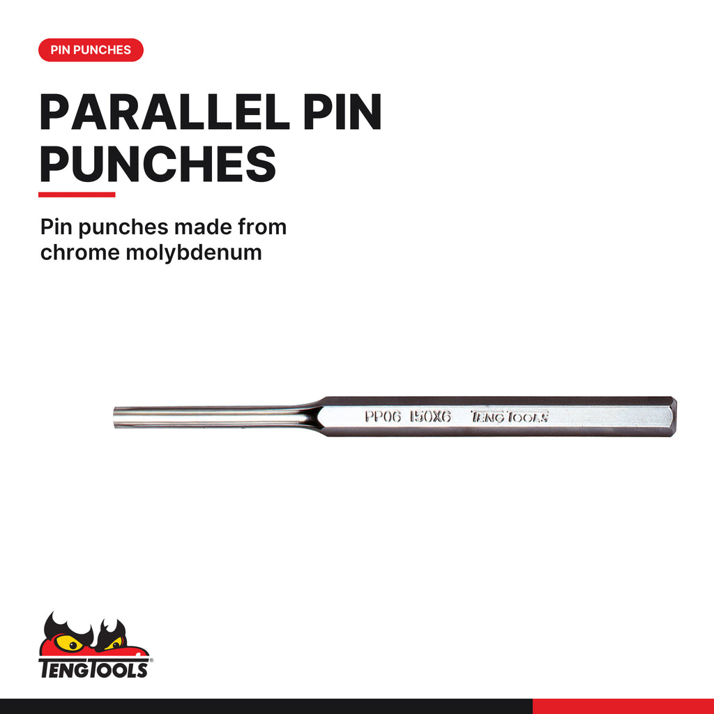 Teng Tools TEDPC14 Punch & Chisel Set FOAM2 14 Pieces, pin punches made from chrome molybdenum