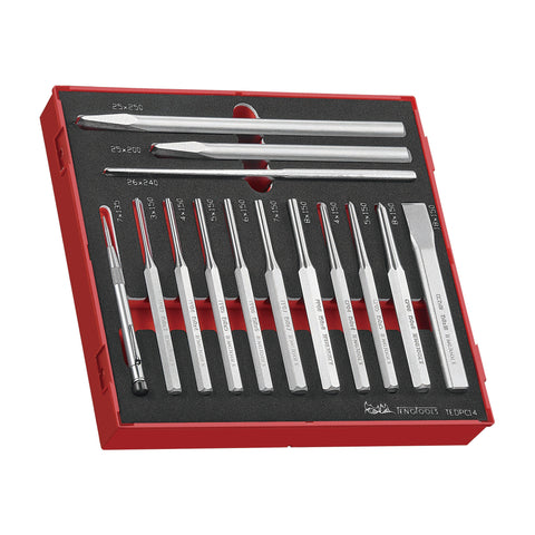 14 Piece Parallel Pin Punch, Flat Cold Chisel and Centre Punch Foam Set