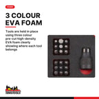 Teng Tools TEDSD14 Torque Screwdriver Set FOAM2 95 Pieces, tools are held in place using three colour pre-cut high-density