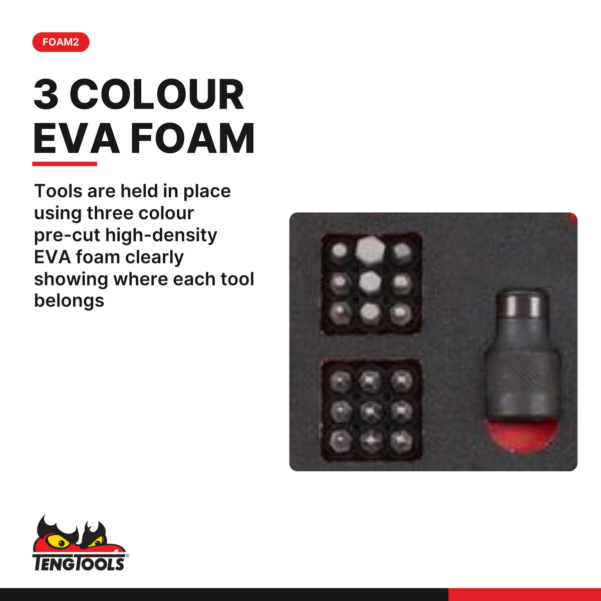 Teng Tools TEDSD14 Torque Screwdriver Set FOAM2 95 Pieces, tools are held in place using three colour pre-cut high-density