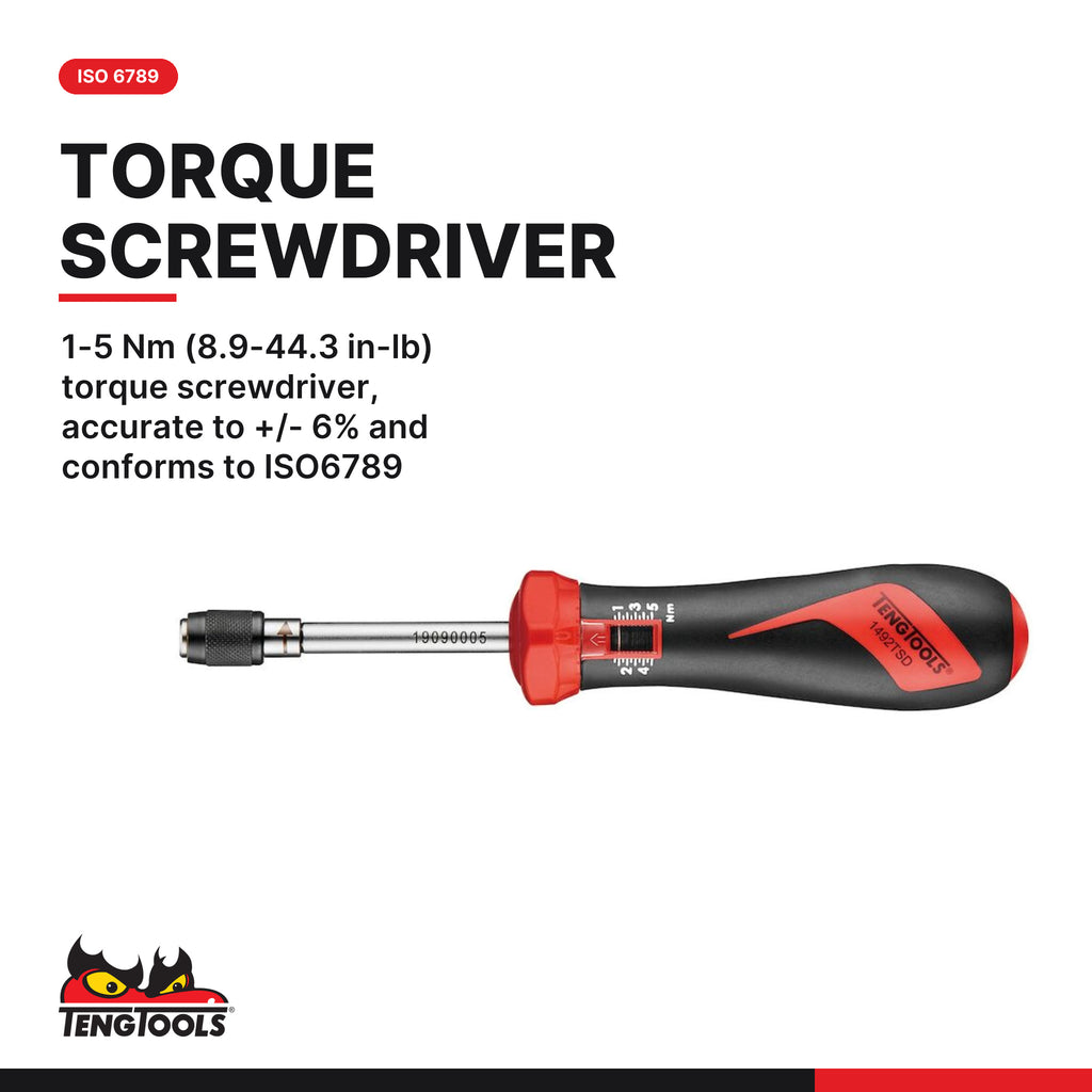 Teng Tools TEDSD14 Torque Screwdriver Set FOAM2 95 Pieces, 1-5 Nm (8.9-44.3 in-lb) torque screwdriver, accurate to +/- 6%