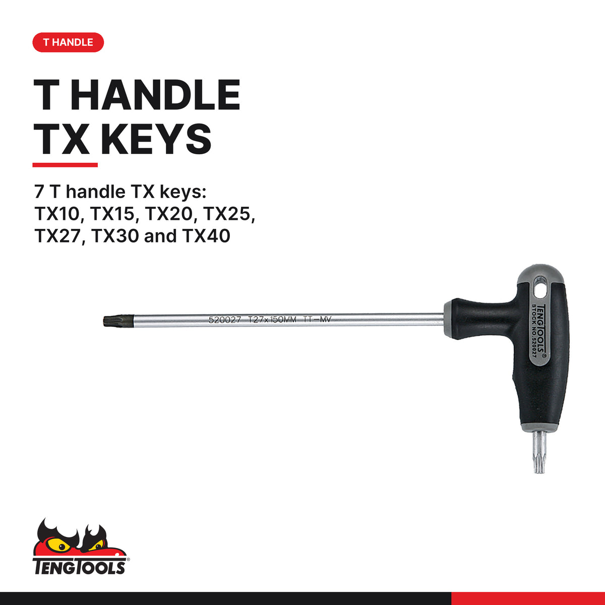 Teng Tools TEDTX7 T-Handle TX Key Set FOAM2 7 Pieces, 7 t handle tx keys: tx10, tx15, tx20, tx25, tx27, tx30 and tx40