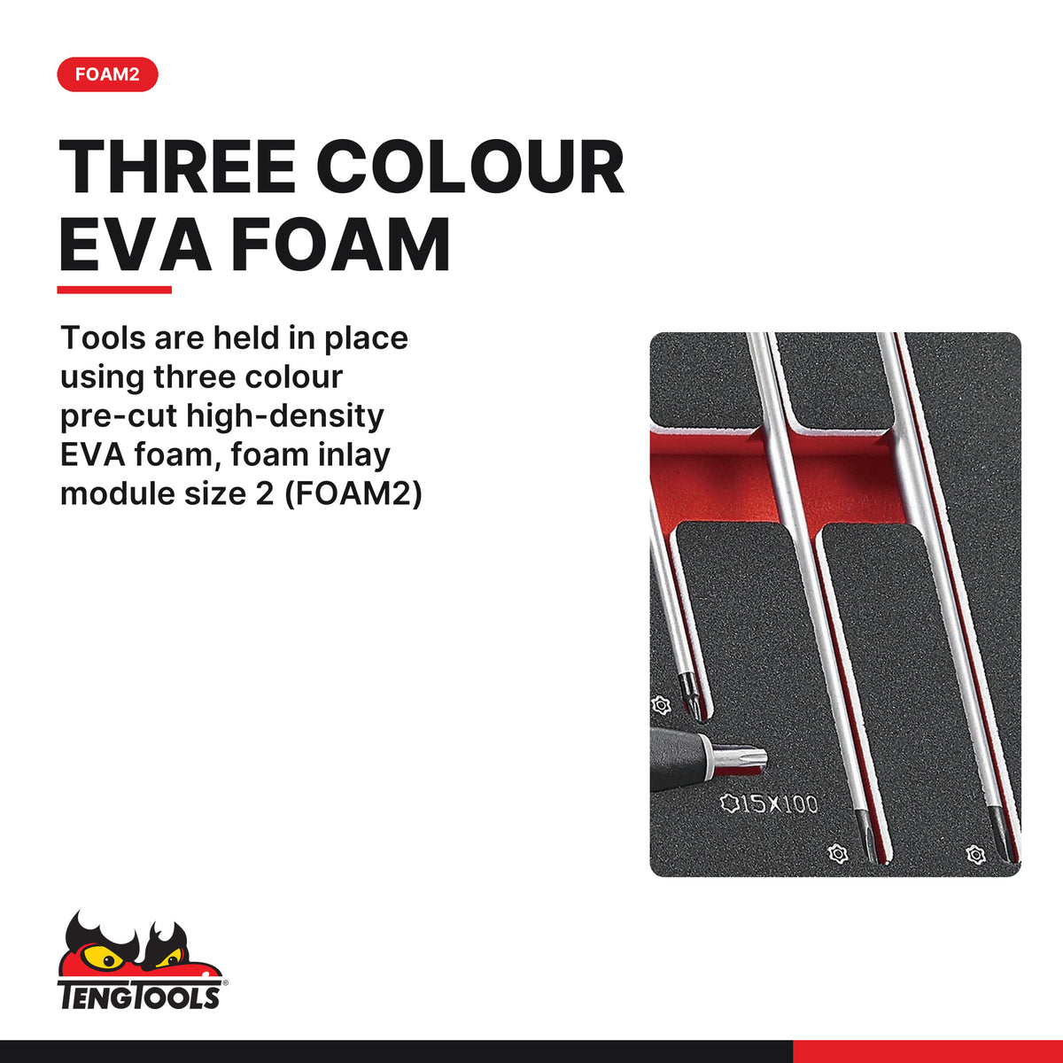Teng Tools TEDTX7 T-Handle TX Key Set FOAM2 7 Pieces, tools are held in place using three colour pre-cut high-density eva foa
