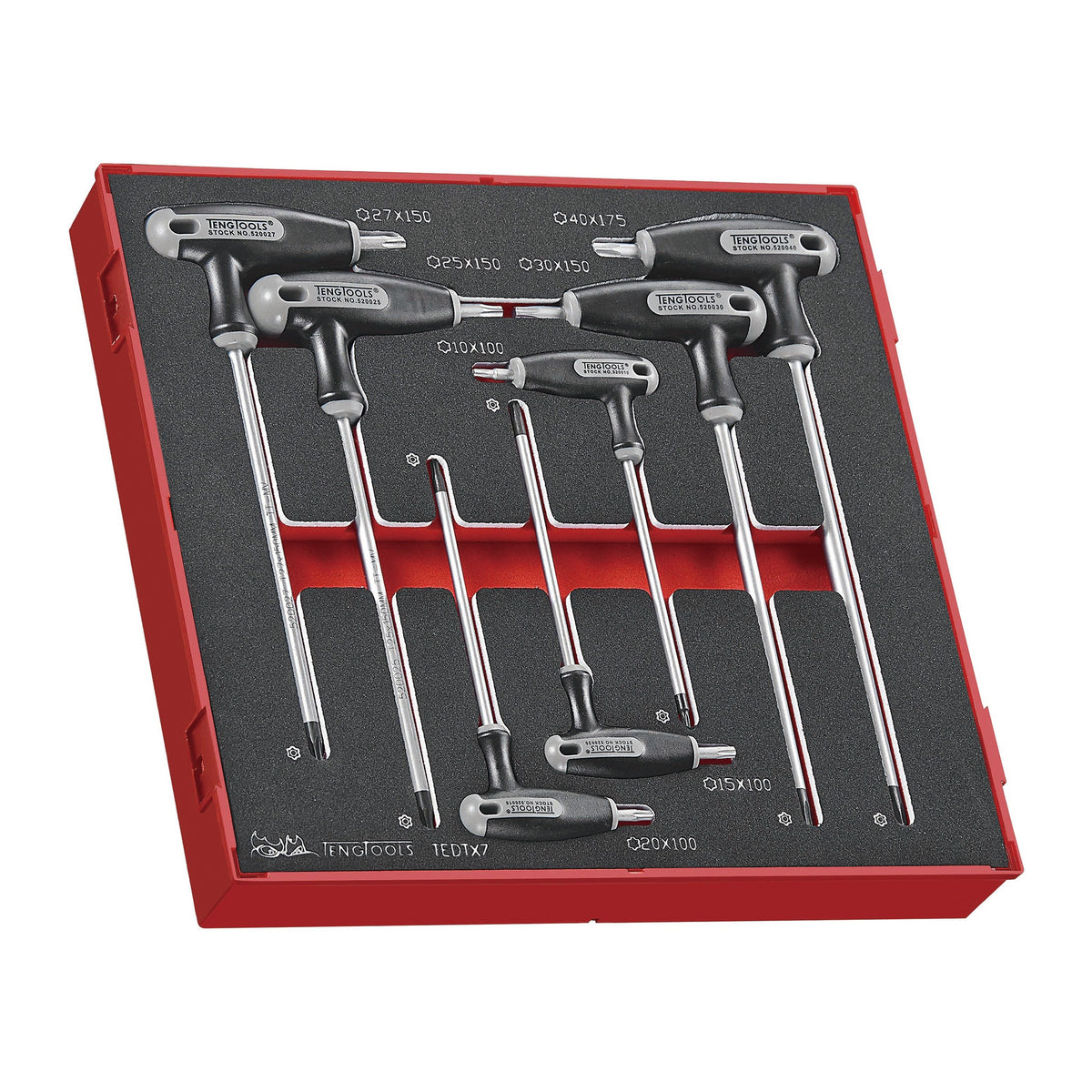 Teng Tools TEDTX7 T-Handle TX Key Set FOAM2 7 Pieces on a white background