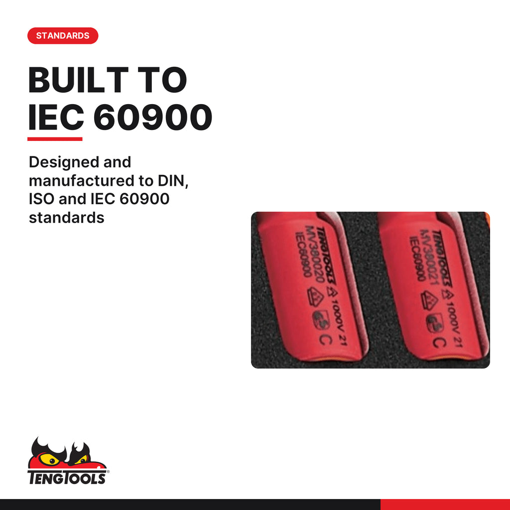Teng Tools TEDV3818 3/8" Insulated Socket Set FOAM2 18 Pieces, designed and manufactured to DIN, ISO and IEC 60900 standards
