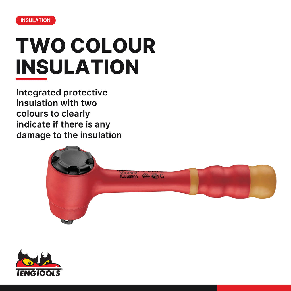 Teng Tools TEDV3818 3/8" Insulated Socket Set FOAM2 18 Pieces, integrated protective insulation with two colours to clearly