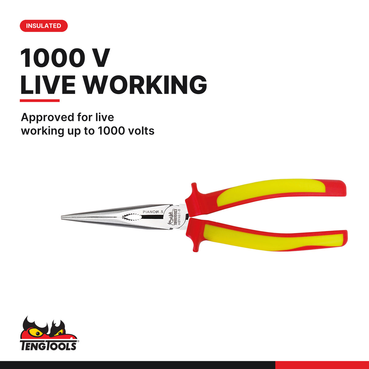 Teng Tools TEDV440 Insulated Plier Set FOAM2 4 Pieces, approved for live working up to 1000 volts