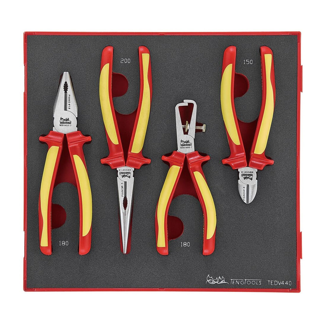 Teng Tools TEDV440 Insulated Plier Set FOAM2 4 Pieces on a white background