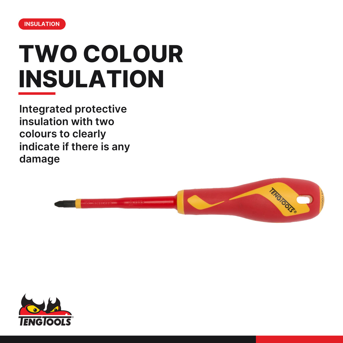 Teng Tools TEDV909N Insulated Screwdriver Set Mixed FOAM2 9 Pieces, integrated protective insulation with two colours to clea