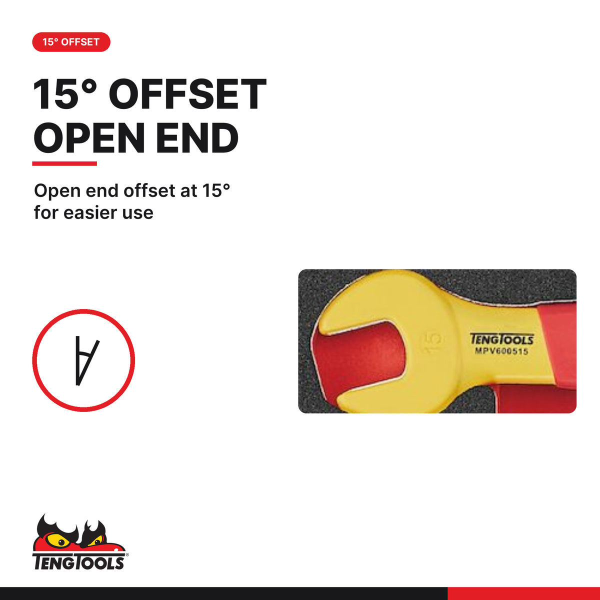 Teng Tools TEDVSP12 Insulated Spanner Set FOAM2 12 Pieces, open end offset at 15° for easier use