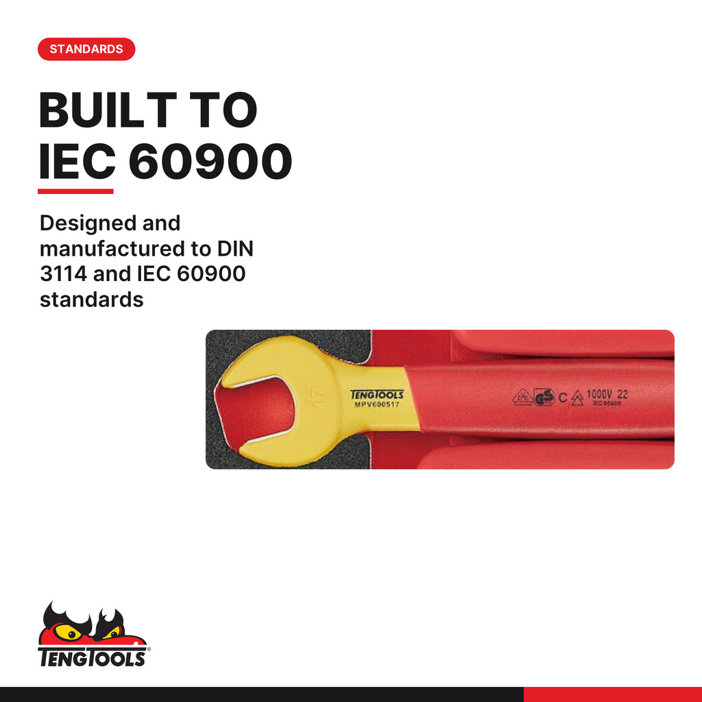 Teng Tools TEDVSP12 Insulated Spanner Set FOAM2 12 Pieces, designed and manufactured to din 3114 and iec 60900 standards