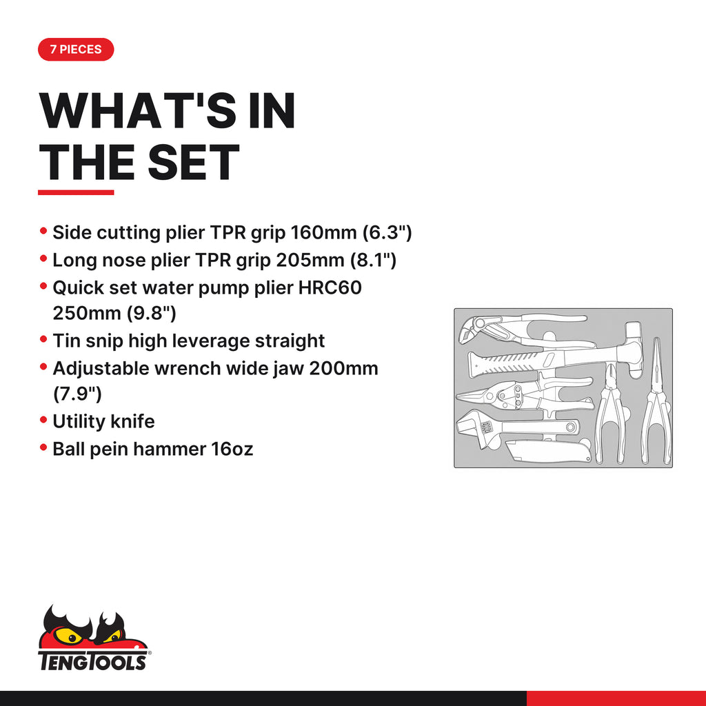 Teng Tools TEFMBP7 General Tool Set BP FOAM3 7 Pieces, what's in the tray