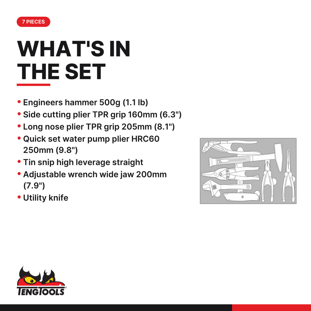 Teng Tools TEFMBP7E General Tool Set E FOAM3 7 Pieces, what's in the tray