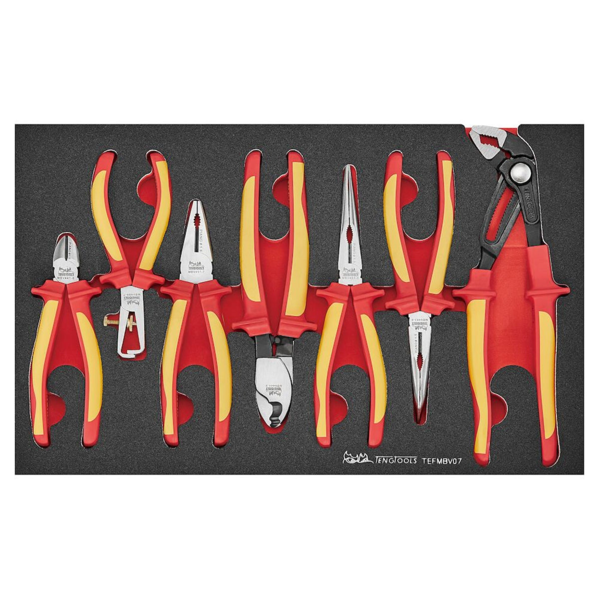 Teng Tools TEFMBV07 Insulated Plier Set FOAM3 7 pieces on a white background