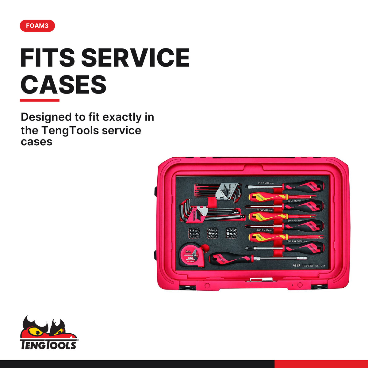 Teng Tools TEFMD54 Screwdriver & Hex/TX Key Set 1 FOAM3 54 Pieces, designed to fit exactly in the TengTools service cases