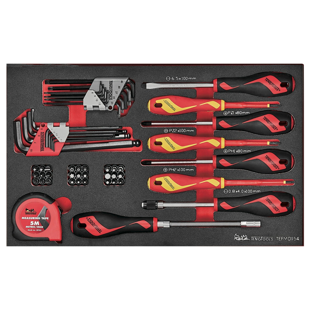 Teng Tools TEFMDI54 Screwdriver & Hex/TX Key Set 2 FOAM3 54 Pieces on a white background