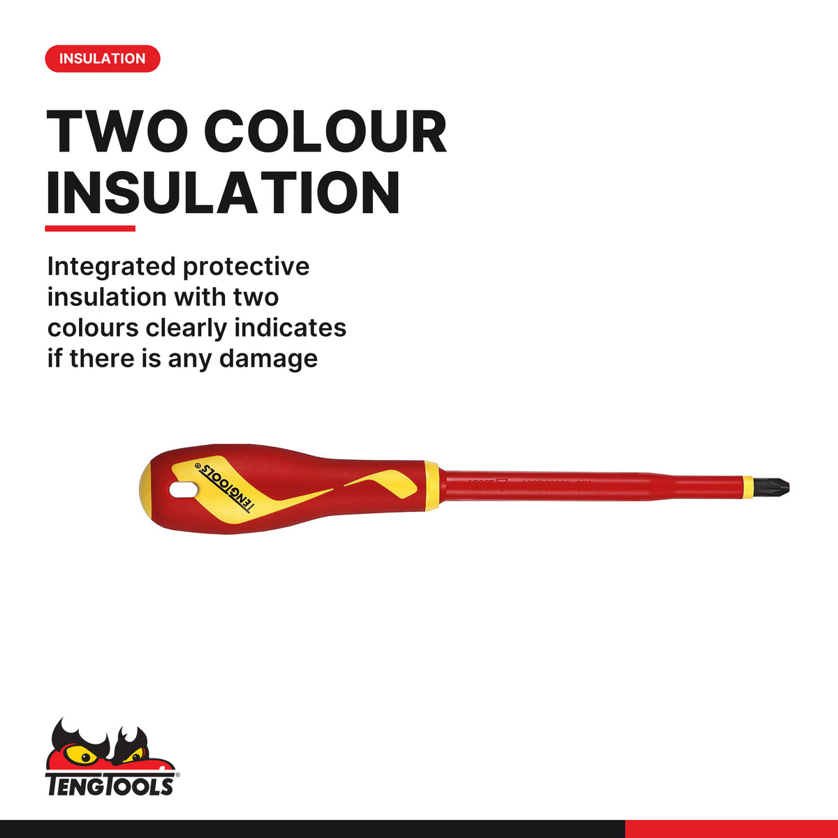 Teng Tools TEFMDV12 Insulated Screwdriver Set FOAM3 12 Pieces, integrated protective insulation with two colours clearly indi