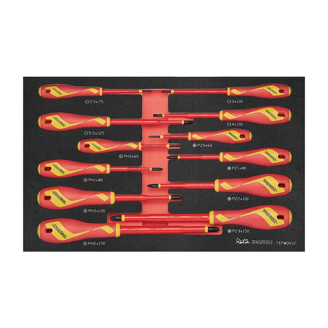 Teng Tools TEFMDV12 Insulated Screwdriver Set FOAM3 12 Pieces on a white background