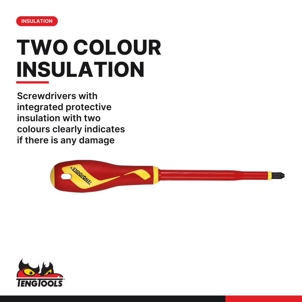 Teng Tools TEFMDV15 Insulated Screwdriver & Knife Set FOAM3 15 Pieces, screwdrivers with integrated protective insulation