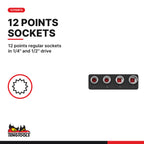 Teng Tools TEFSK44 1/4" & 1/2" Socket Set FOAM3 44 Pieces, 12 points regular sockets in 1/4" and 1/2" drive