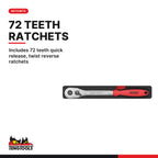 Teng Tools TEFSK44 1/4" & 1/2" Socket Set FOAM3 44 Pieces, includes 72 teeth quick release, twist reverse ratchets