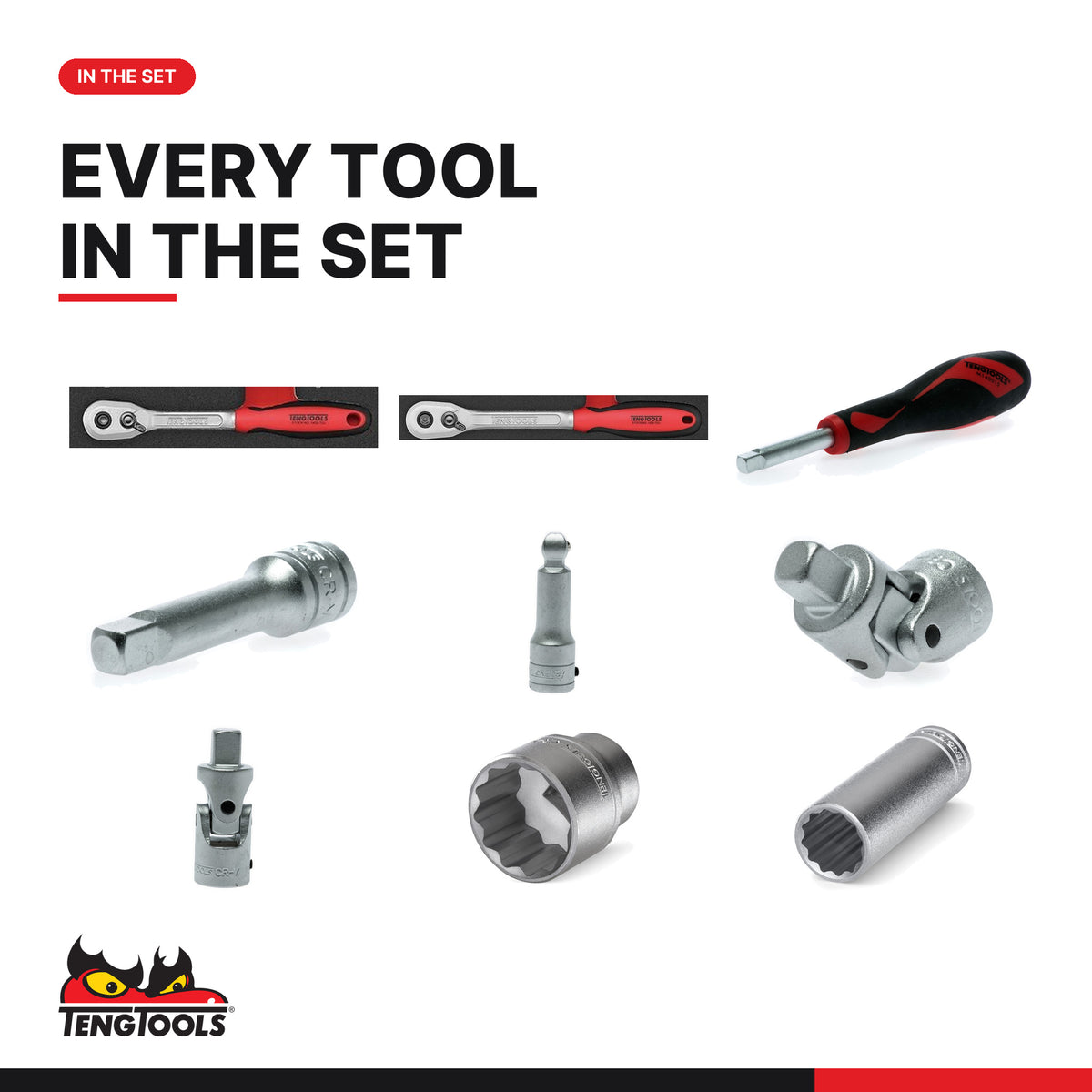 Teng Tools TEFSK44 1/4" & 1/2" Socket Set FOAM3 44 Pieces, every tool in the set