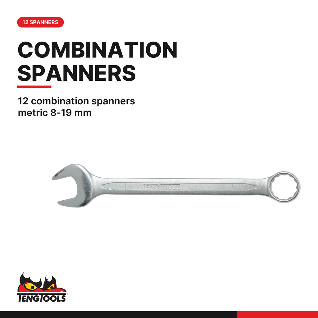 Teng Tools TEFSK57 Spanner & Socket Set FOAM3 57 Pieces, 12 combination spanners metric 8-19 mm