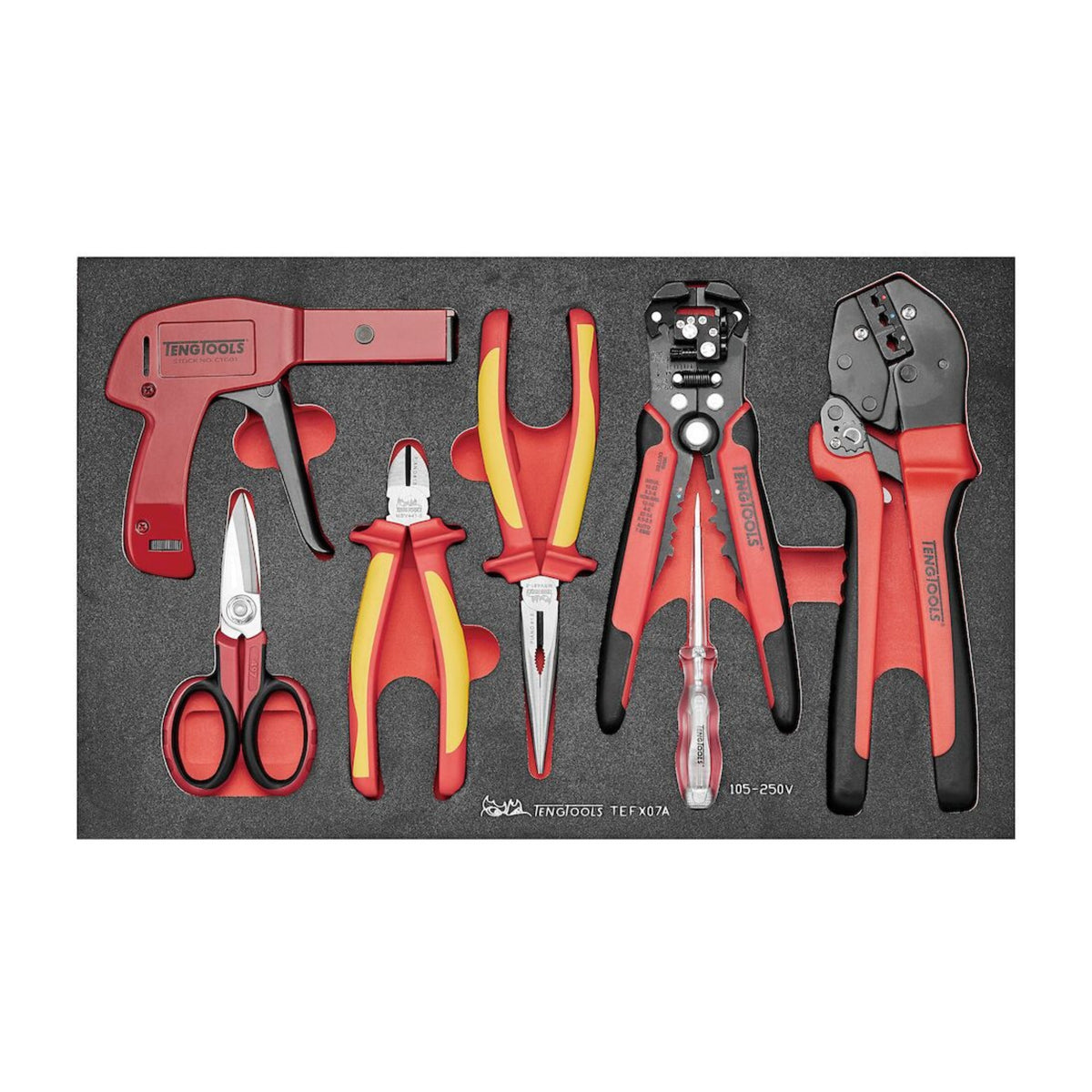 Teng Tools TEFX07A Electrician Tool Set FOAM3 7 Pieces on a white background
