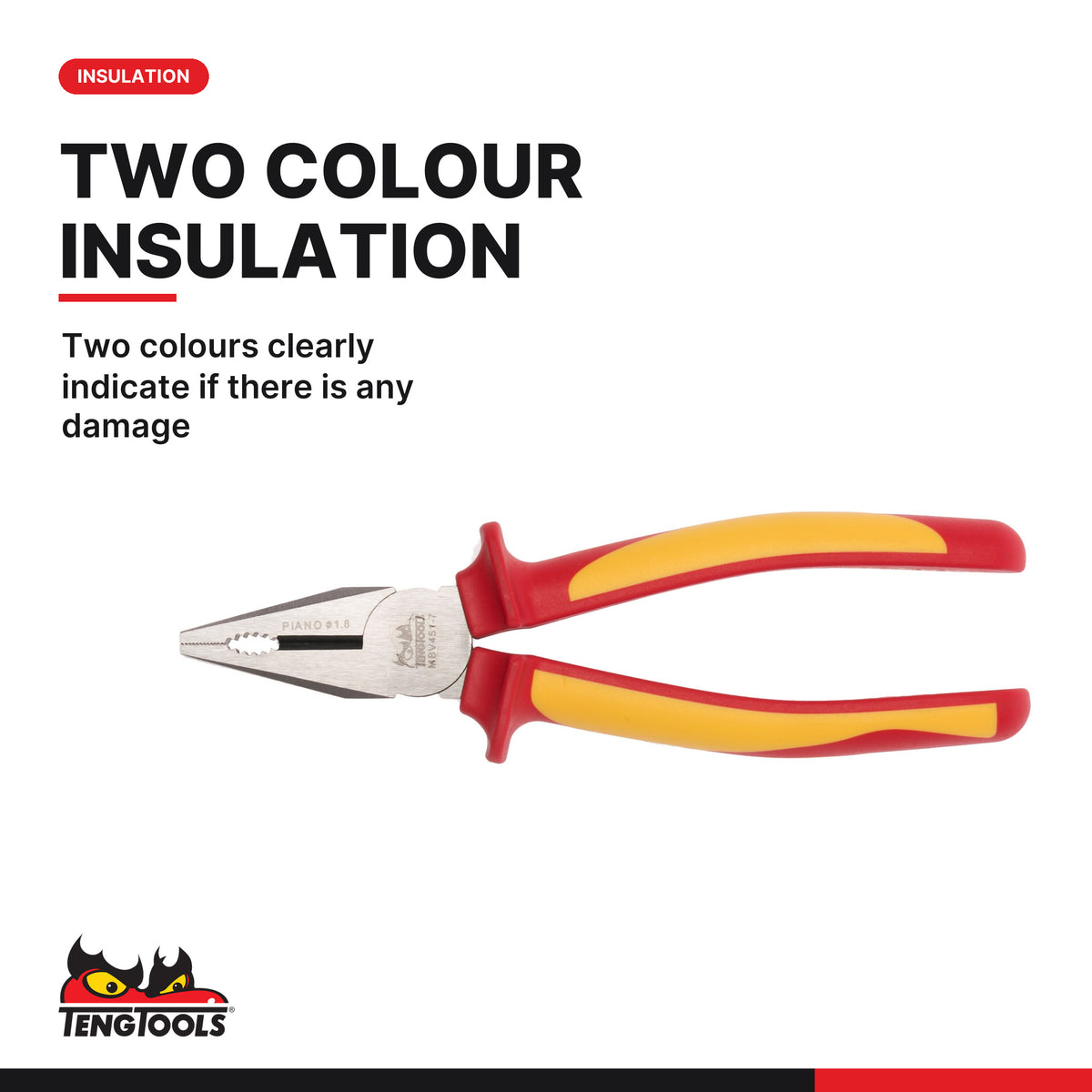 Teng Tools TEFXV11 Insulated Plier & Screwdriver Set FOAM3 11 Pieces, two colours clearly indicate if there is any damage