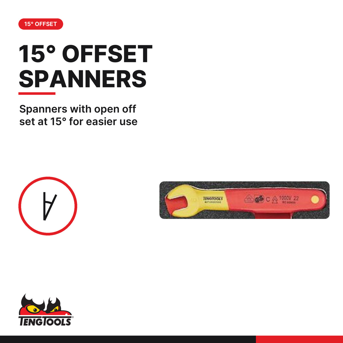 Teng Tools TEFXV17 Insulated Spanner & Screwdriver Set FOAM3 17 Pieces, spanners with open off set at 15° for easier use
