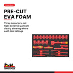 Teng Tools TEFXV28 Insulated Socket & Screwdriver Set FOAM3 28 Pieces, three colour pre-cut high-density EVA foam clearly