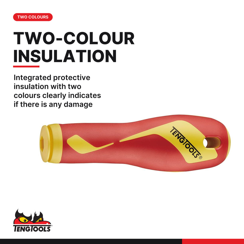 Teng Tools TEFXV28 Insulated Socket & Screwdriver Set FOAM3 28 Pieces, integrated protective insulation with two colours