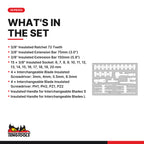 Teng Tools TEFXV28 Insulated Socket & Screwdriver Set FOAM3 28 Pieces, what's in the tray