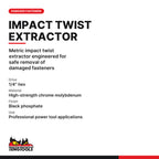 Teng Tools TEP65508 Hex Bolt & Nut Extractor Cr-Mo, metric impact twist extractor engineered for safe removal of damaged