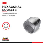 Teng Tools TEX3410 3/4" Socket Set 6 pt FOAMX4 10 Pieces, 3/4" hexagonal sockets, metric 22 to 50 mm