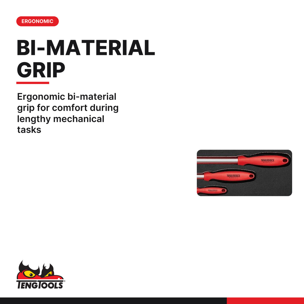 Teng Tools TEXBR03 Flex Handle Set FOAMX4 3 pieces, ergonomic bi-material grip for comfort during lengthy mechanical tasks