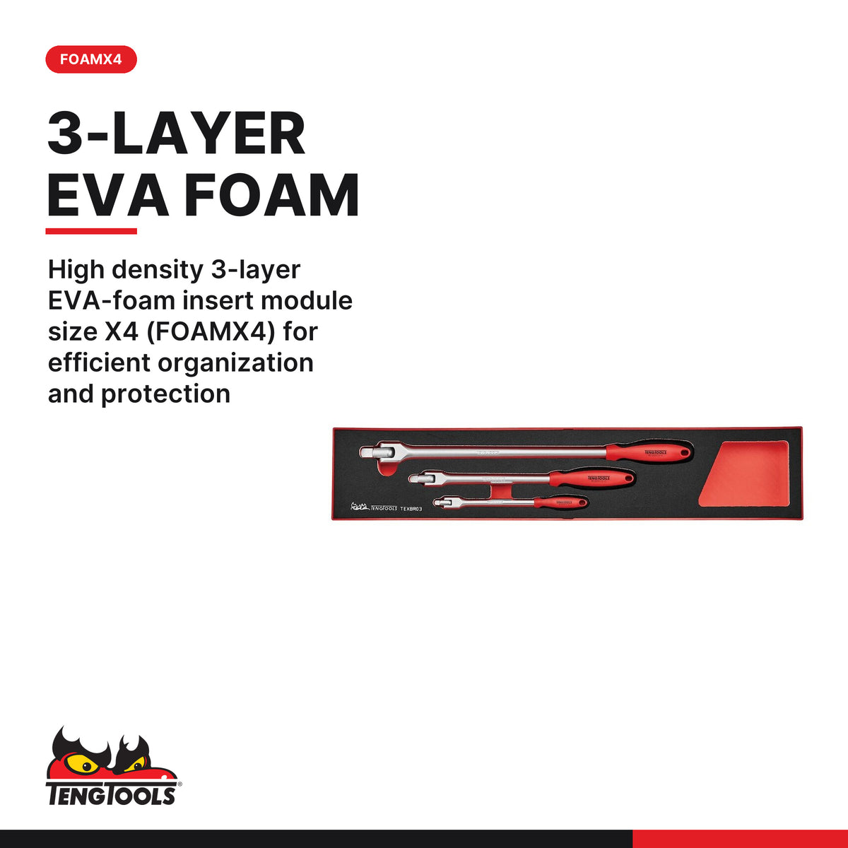 Teng Tools TEXBR03 Flex Handle Set FOAMX4 3 pieces, high density 3-layer eva-foam insert module size x4 (foamx4) for efficien