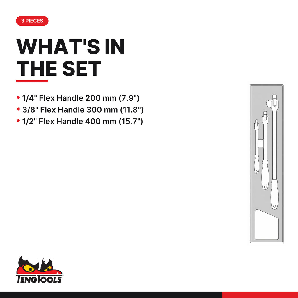 Teng Tools TEXBR03 Flex Handle Set FOAMX4 3 pieces, what's in the tray
