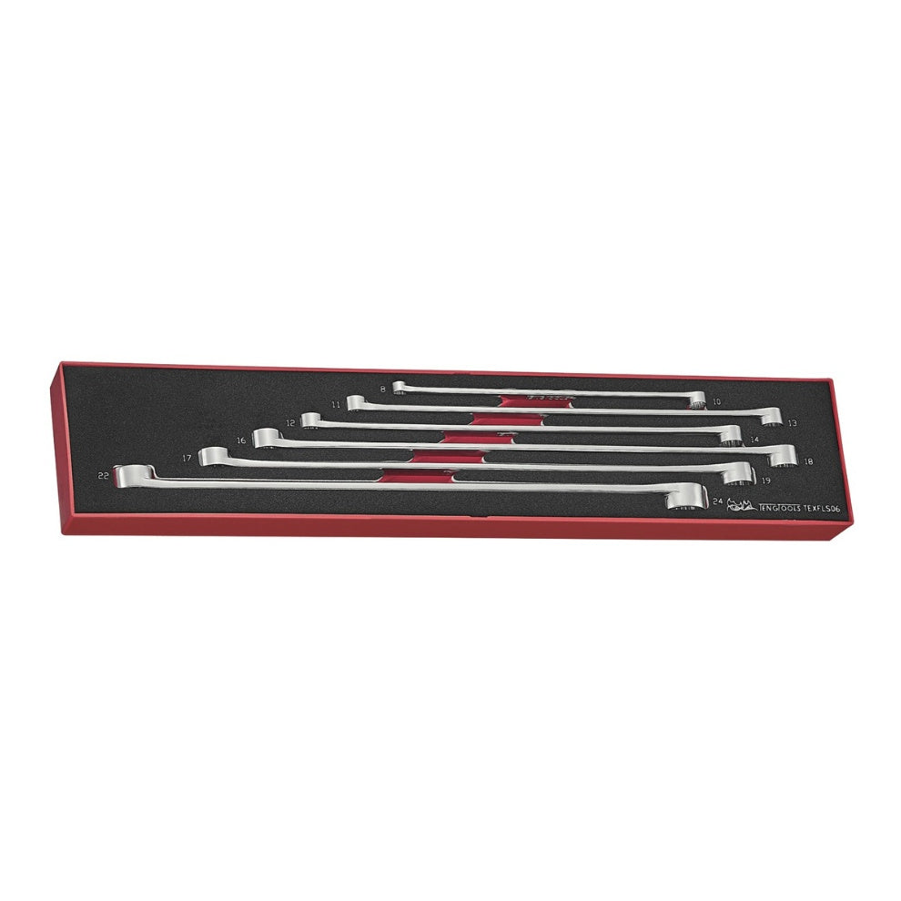 Teng Tools TEXFLS06 Long Double Ring Spanner Set FOAMX4 6 Pieces on a white background