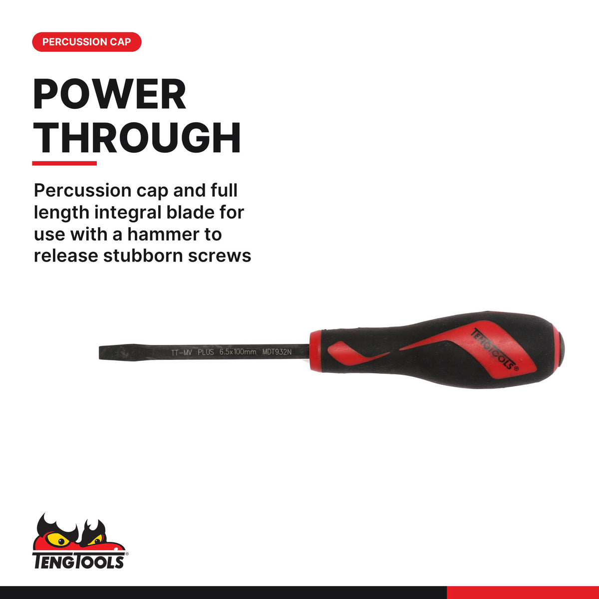 Teng Tools TEXMDTN Power Through Screwdriver Set FOAMX4 5 Pieces, percussion cap and full length integral blade for use with 