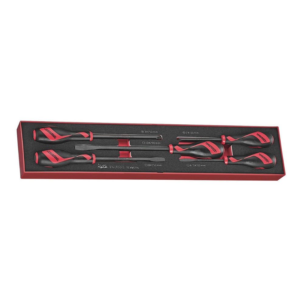 Teng Tools TEXMDTN Power Through Screwdriver Set FOAMX4 5 Pieces on a white background
