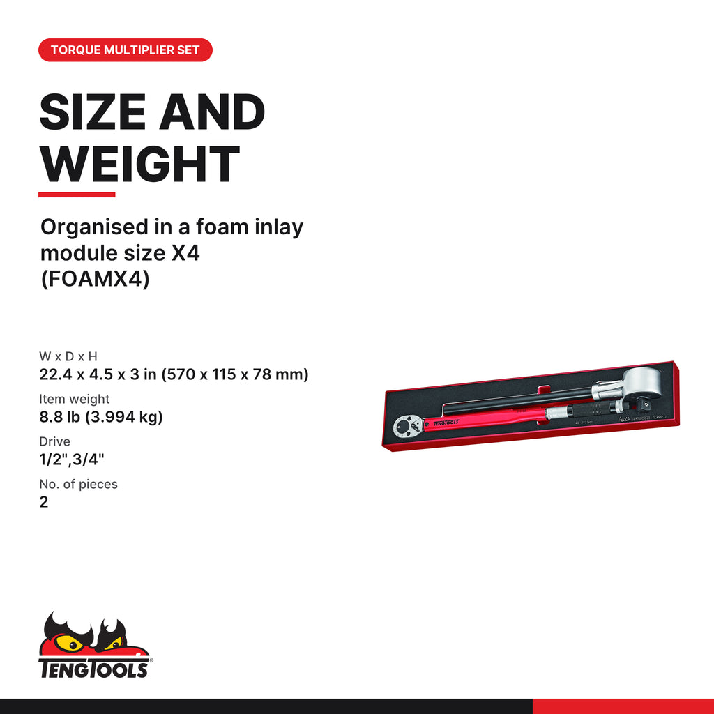 Teng Tools TEXMP12 1/2 Inch Drive Torque Wrench and 1/2, organised in a foam inlay module size X4 (FOAMX4)