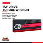 Teng Tools TEXMP12 1/2 Inch Drive Torque Wrench and 1/2, includes a 1/2" drive torque wrench giving a range of 40 to 210 Nm