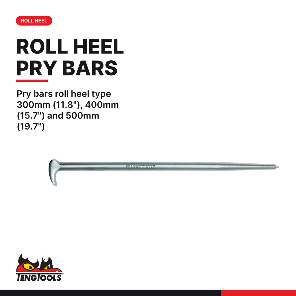 Teng Tools TEXPB4 Pry Bar Set Roll/Heel FOAMX4 4 Pieces, pry bars roll heel type 300mm (11.8"), 400mm (15.7") and 500mm (19.7